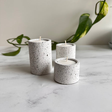 Stone-look trio of tea light holders