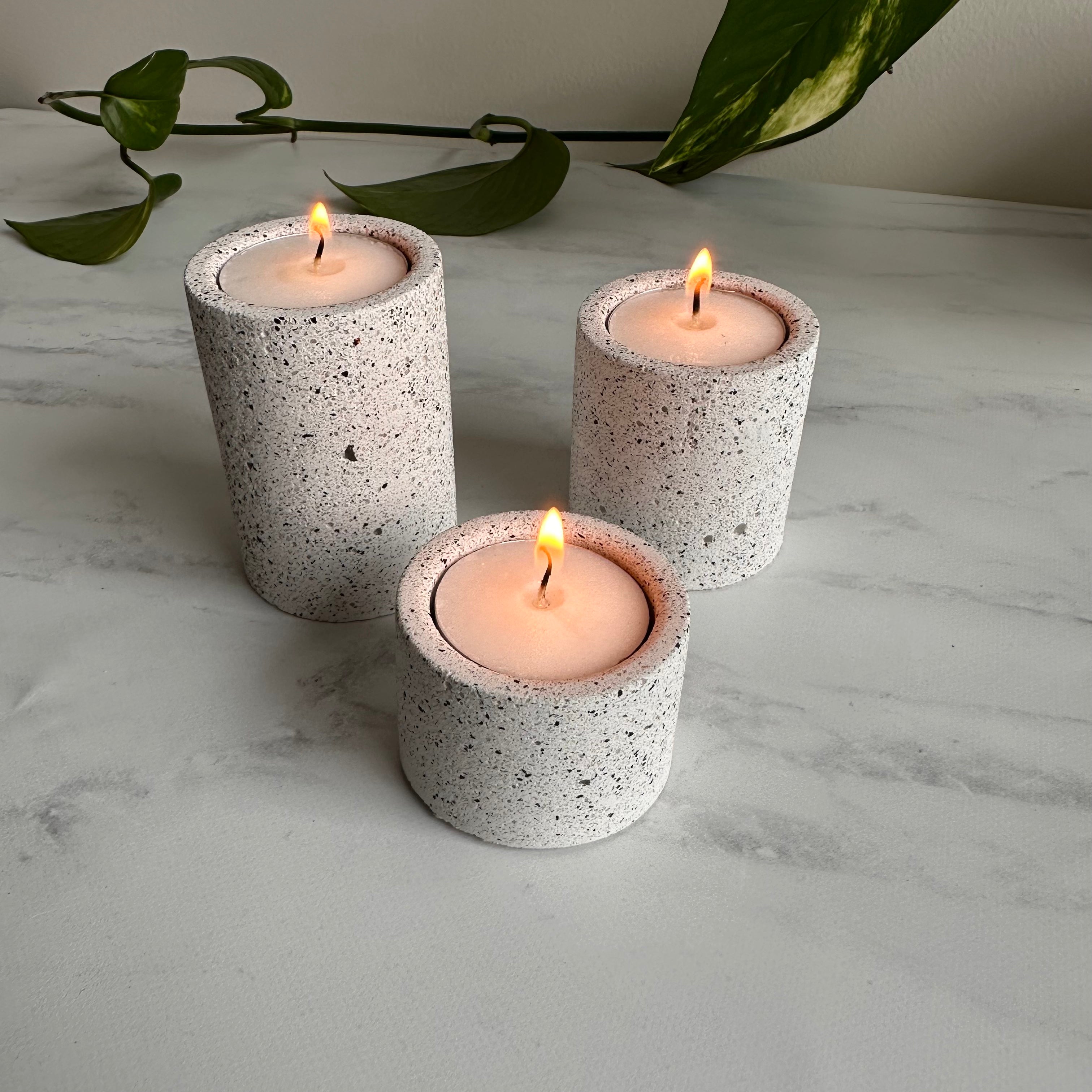 Stone-look trio of tea light holders