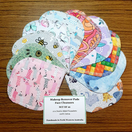 Set of 10 Flannelette Face Wipes, Variety Pack