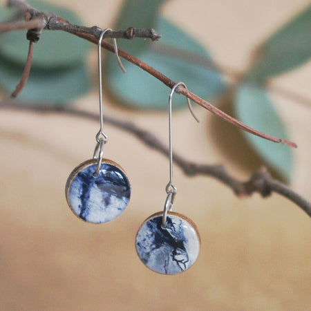 Sea and Sky Collection| Resin small dangle earrings| Blue silver