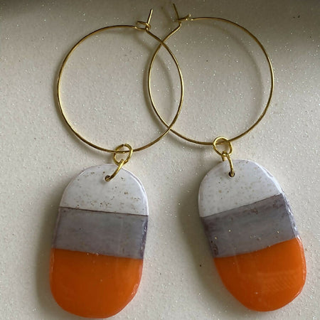 Orange, Grey and White Dangle Earrings 