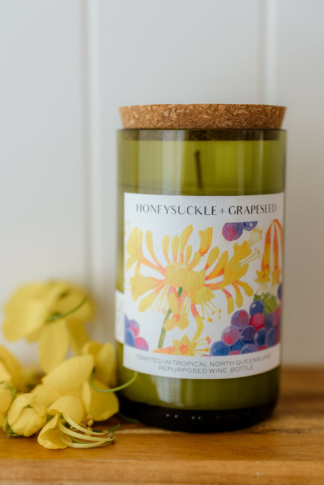 Honeysuckle + Grapeseed Wine bottle candle