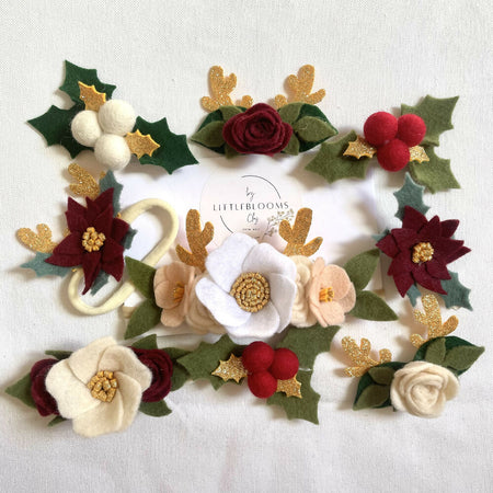 Holly, poinsettia clips and brooches