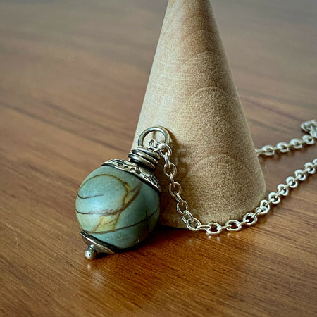 Jasper Sphere and Recycled Sterling Silver Pendant - Green