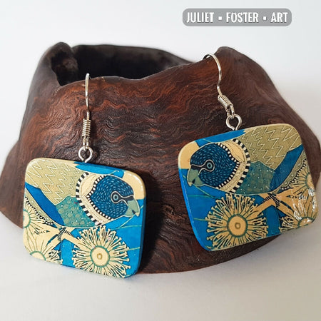 Bird earrings - lorikeets in blue and gold