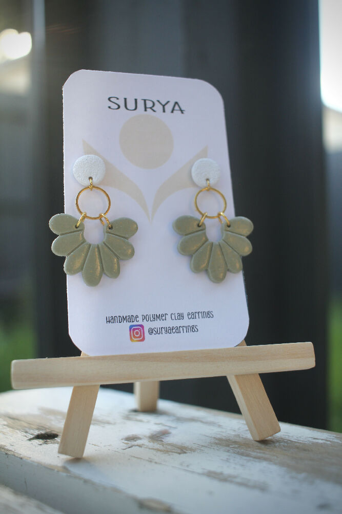 Sage and White Petal Drop Earring
