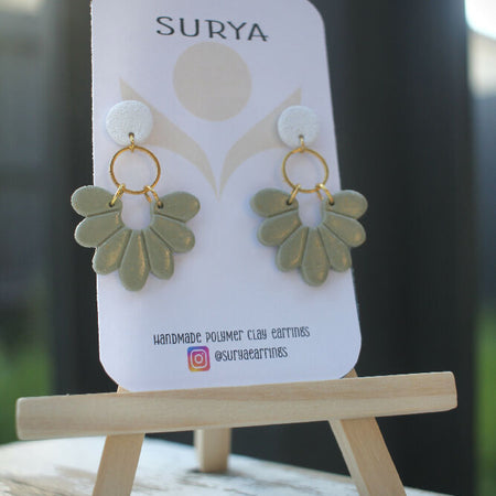 Sage and White Petal Drop Earring