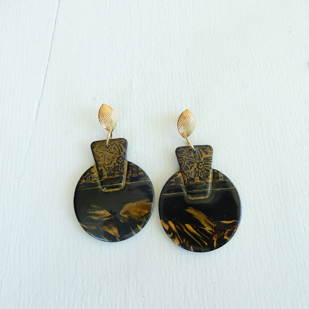 Black & Gold Polymer Clay Earrings "Yearning"