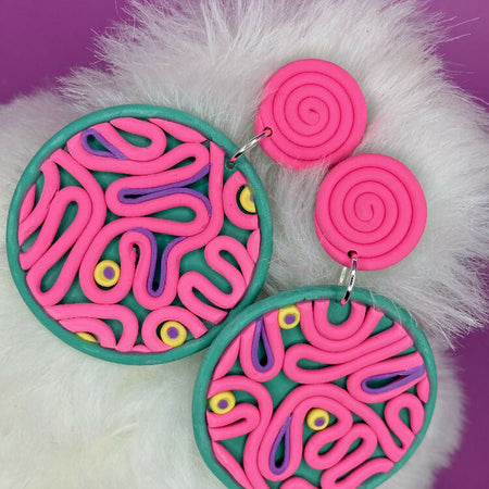 Pink scribble circle dangles