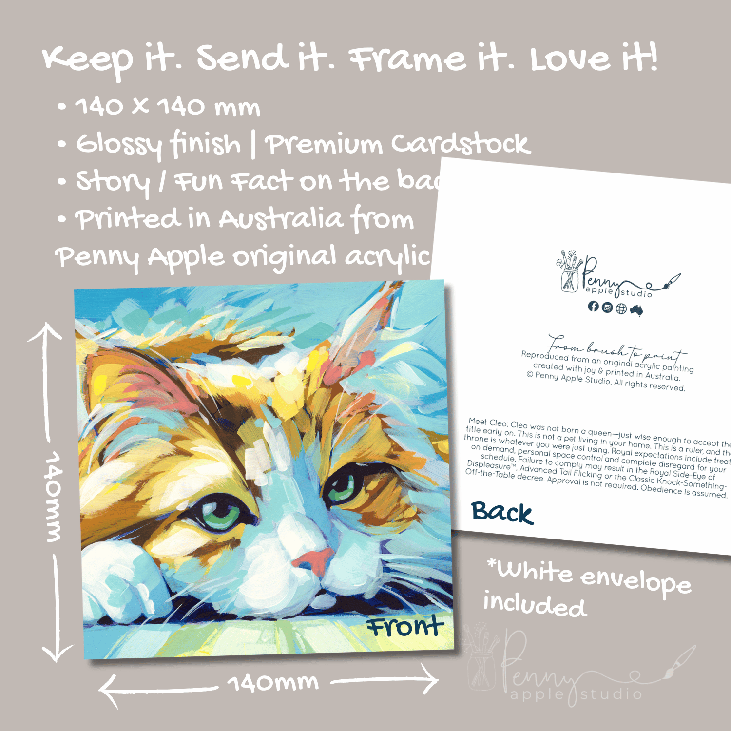 Whimsical Kitty Cat Art Greeting Card - Cleo