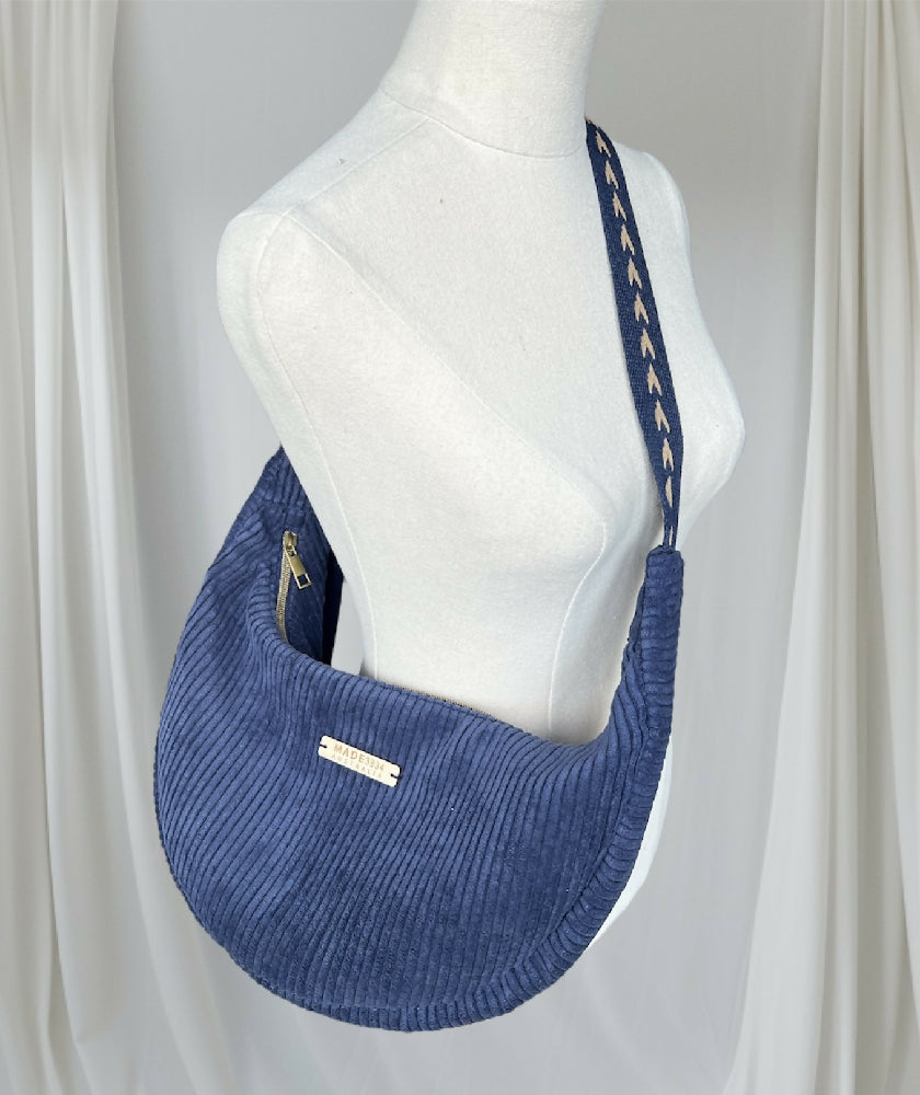 Navy Corduroy Banana Bag / Crescent Tote