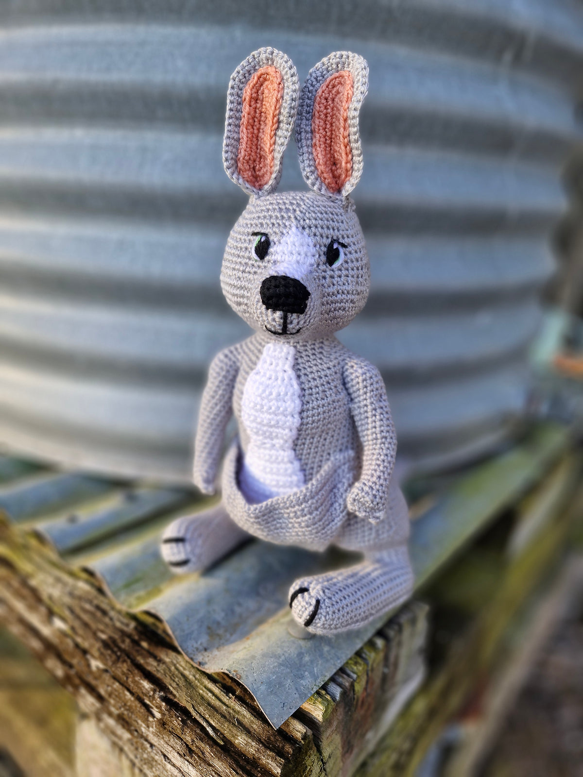 Handmade Crochet Sweet Grey Kangaroo – Made to Order