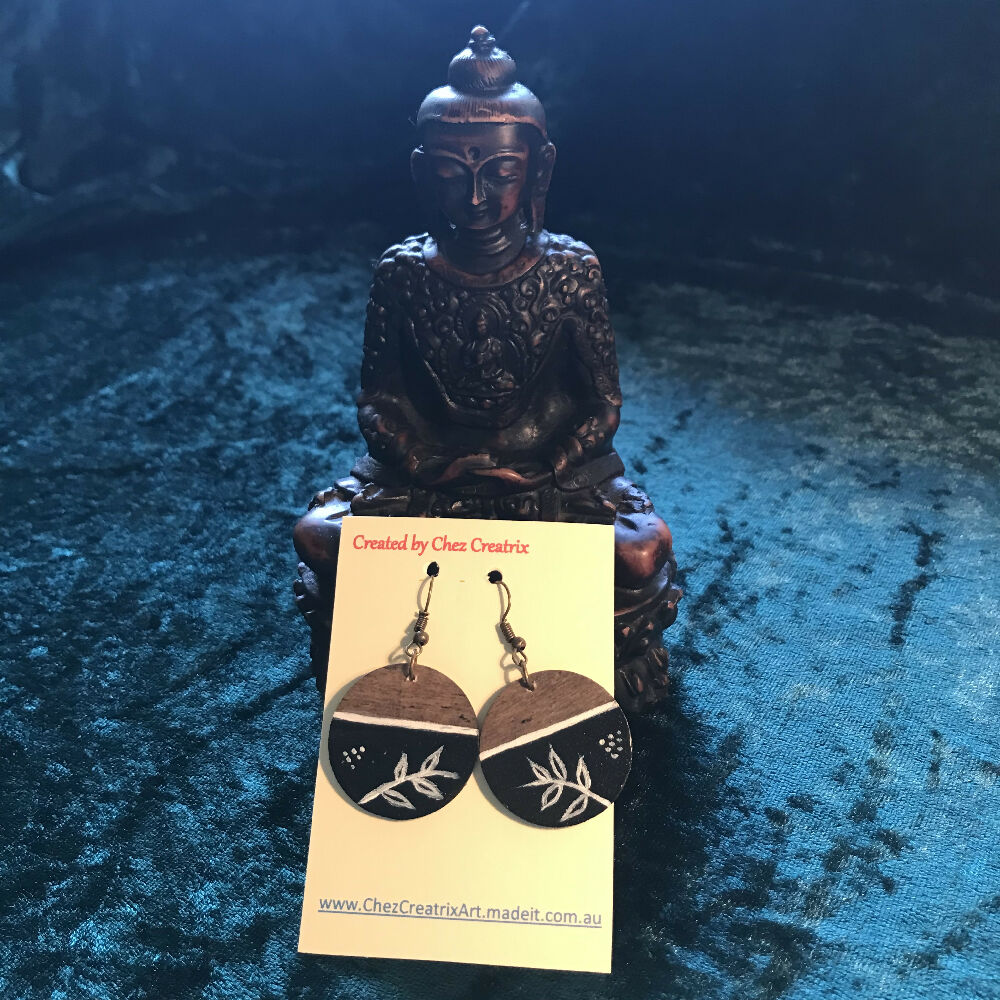 Earrings - Hand Painted Wood - Asian Inspired