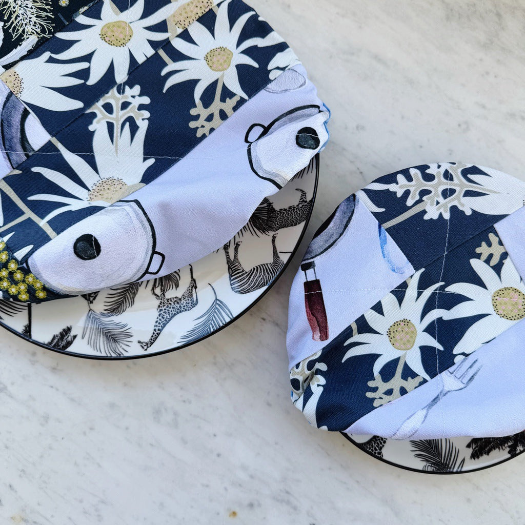 Flannel flowers holiday reusable fabric bowl covers. Set of two. Proofing cloths.