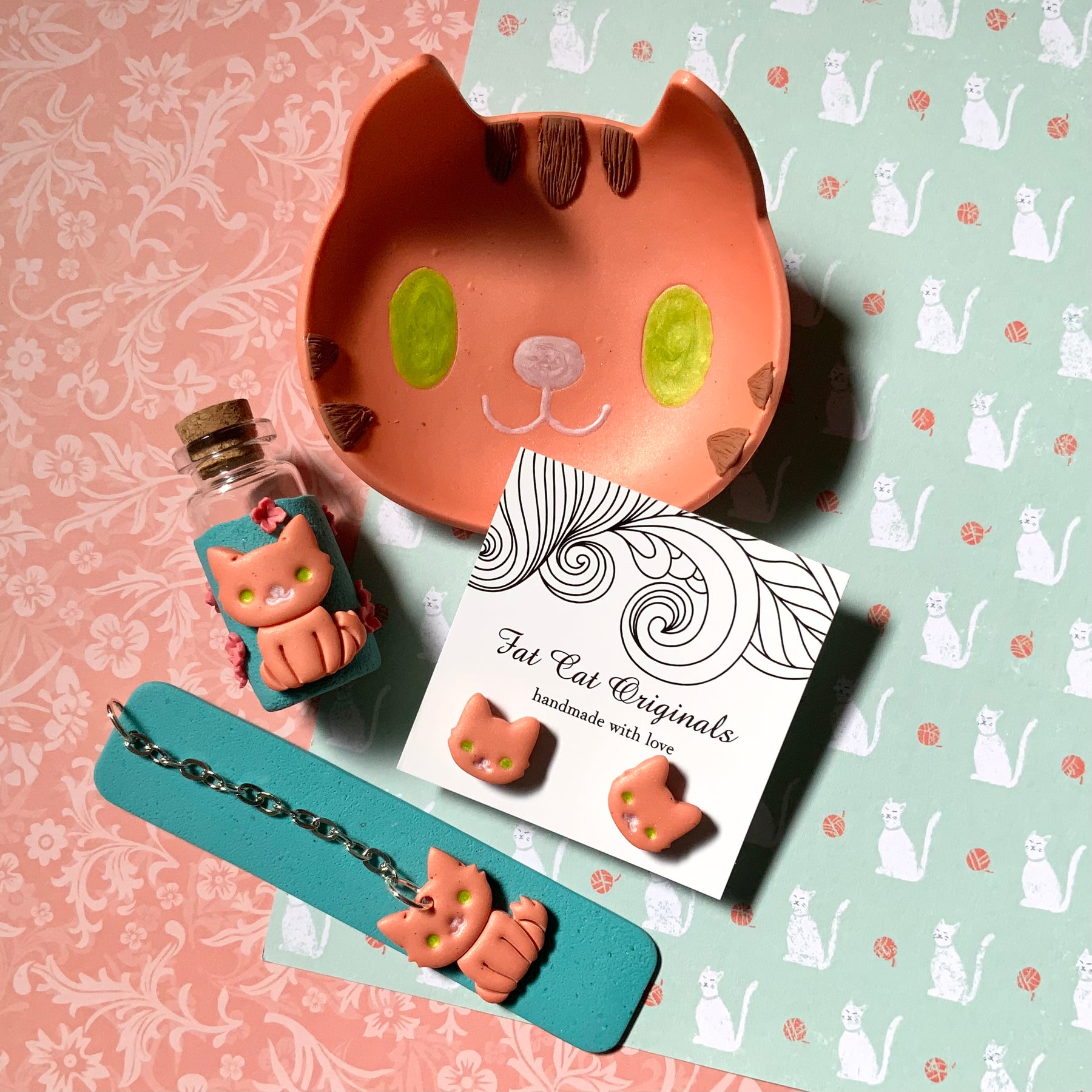 Little Fat Cat Gift Set: Handmade Treasures for Cat Lovers.