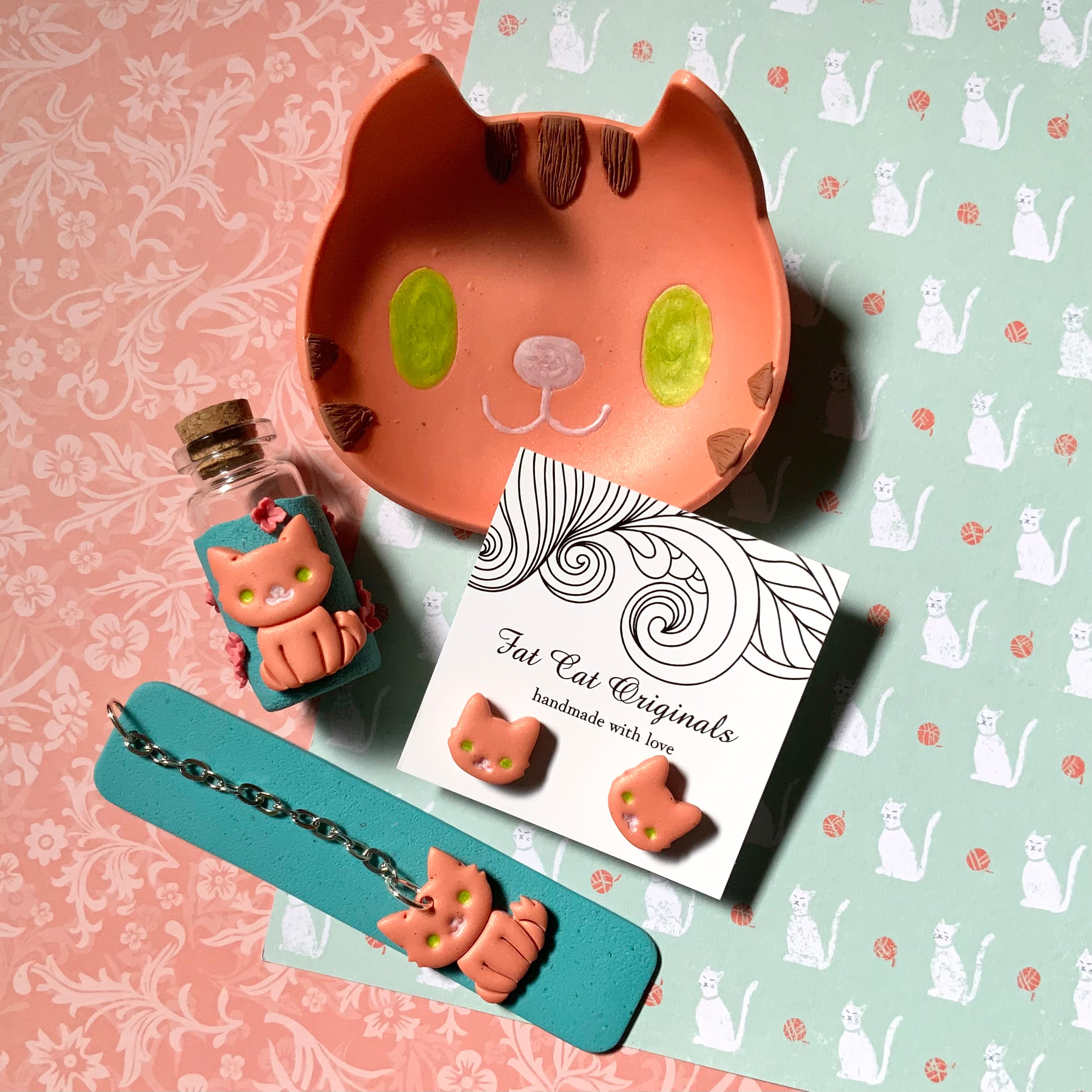 Little Fat Cat Gift Set: Handmade Treasures for Cat Lovers.