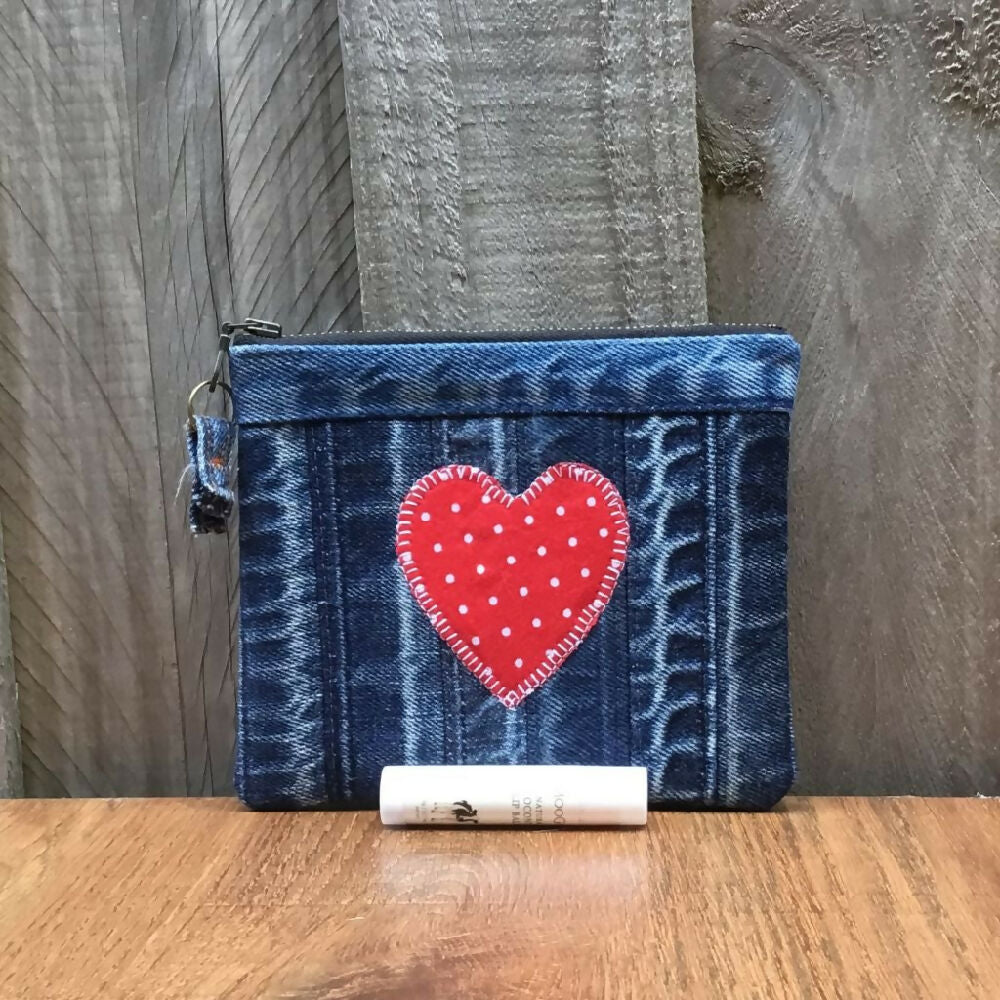 Upcycled Denim Purse – Red Heart