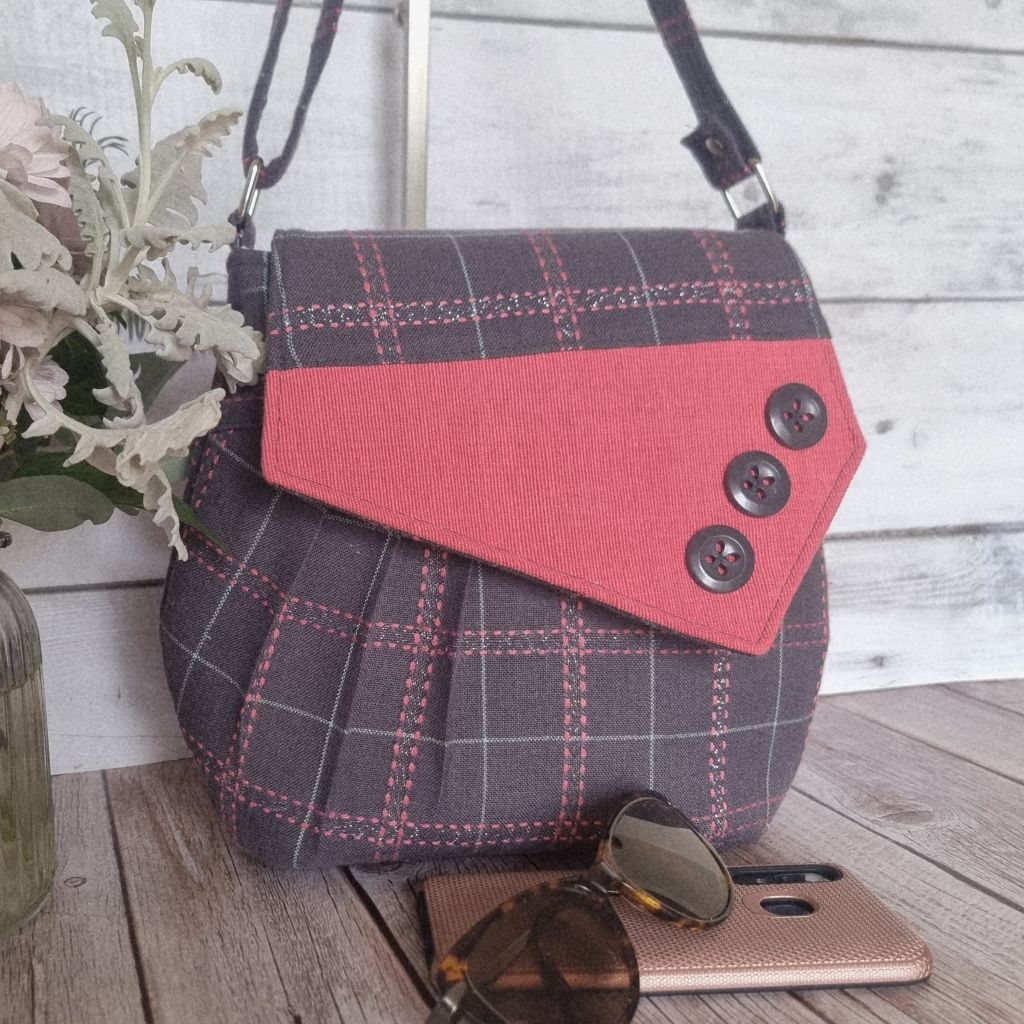 Upcycled Dusty Grey-Brown & Pink Vintage Style Bag