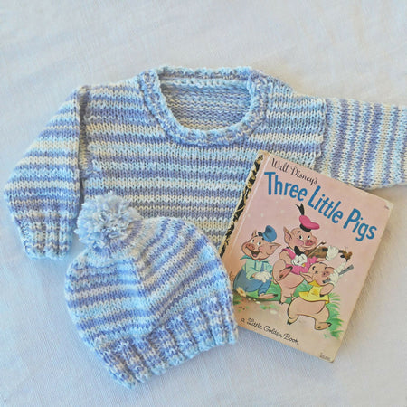 Pale blue striped jumper beanie set. Size 0. Free post.