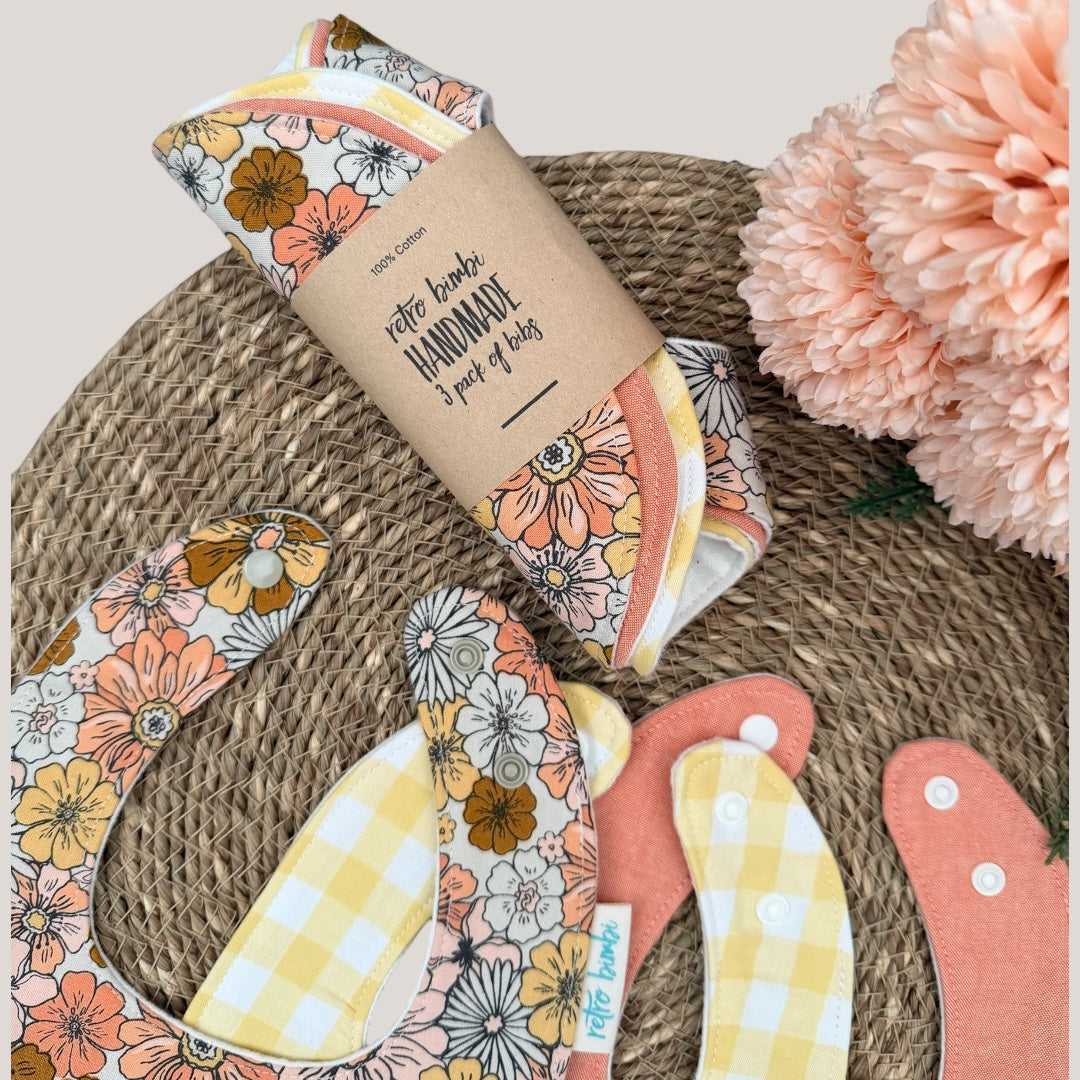 3 Dribble Bib Bundle - Retro Floral - Baby Bibs