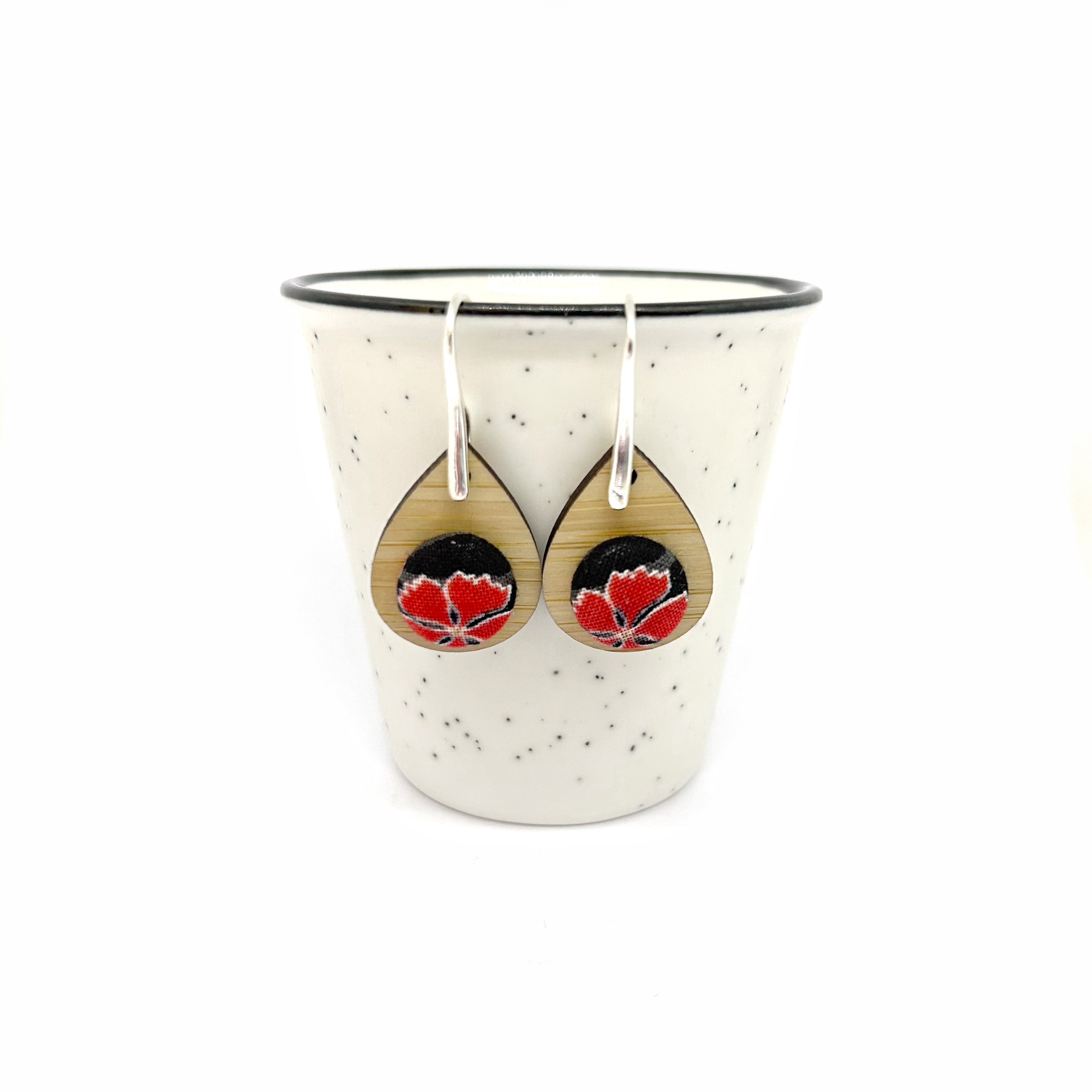 Kimono Tear Drop Earrings - Red Floral