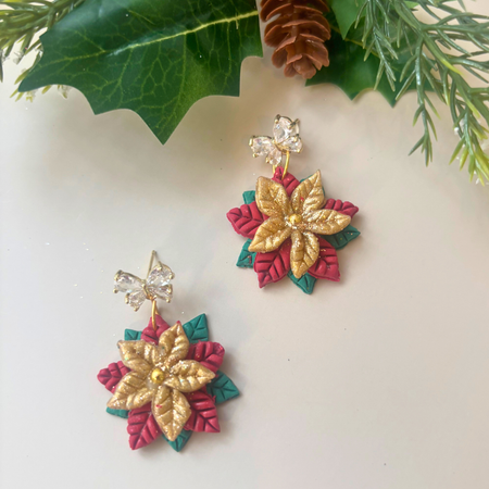Traditional Poinsettia Christmas Earrings – Polymer Clay (Multiple Findings Available)