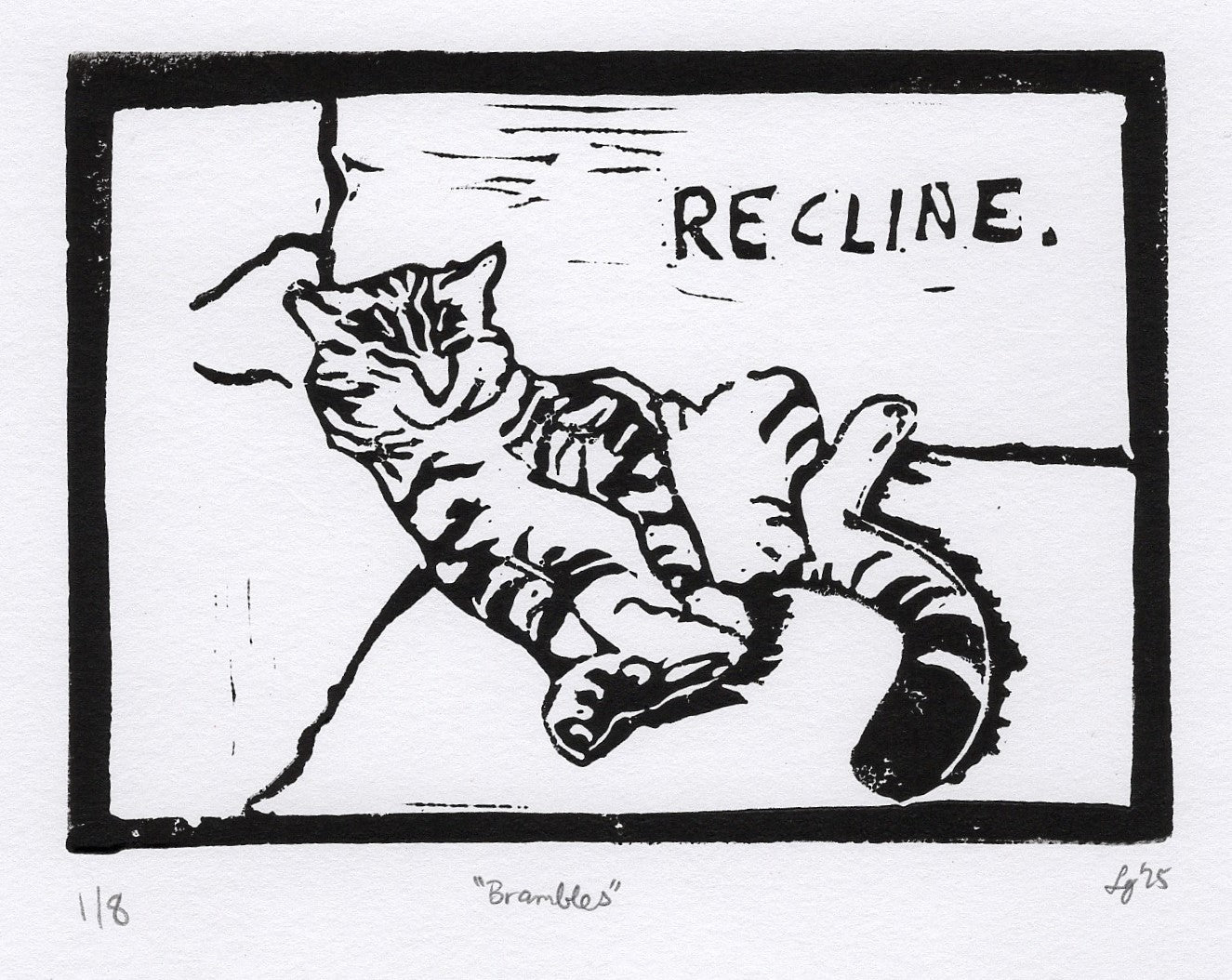Brambles Reclining - original lino print