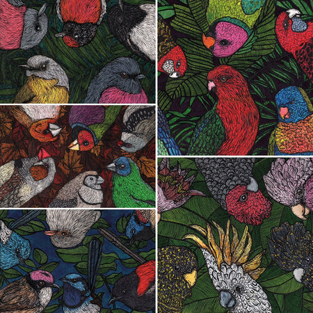 Bundle 5 Australian Bird Collage Greeting Cards with Envelopes