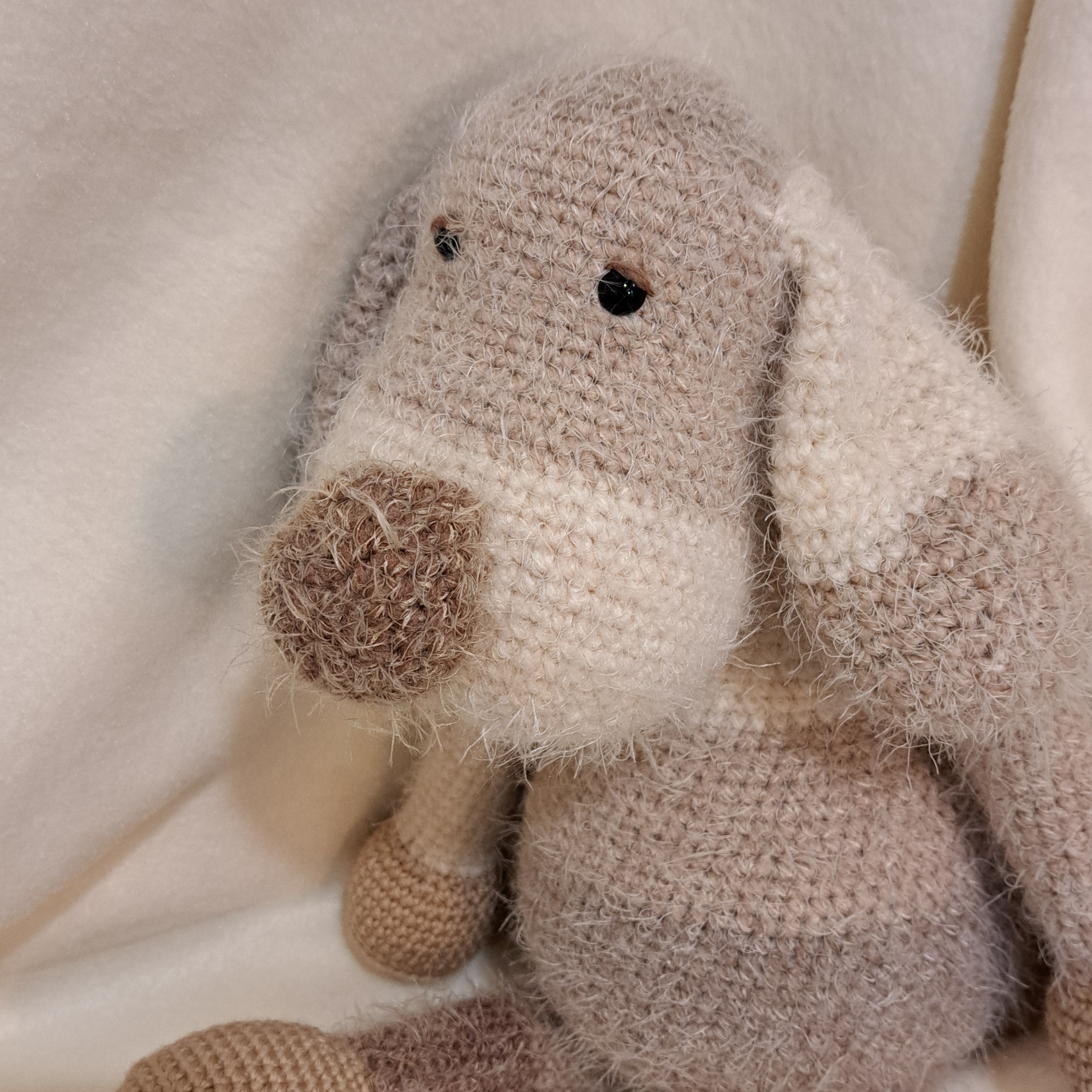 Handmade crochet toy puppy dog soft fluffy yarn brown to cream