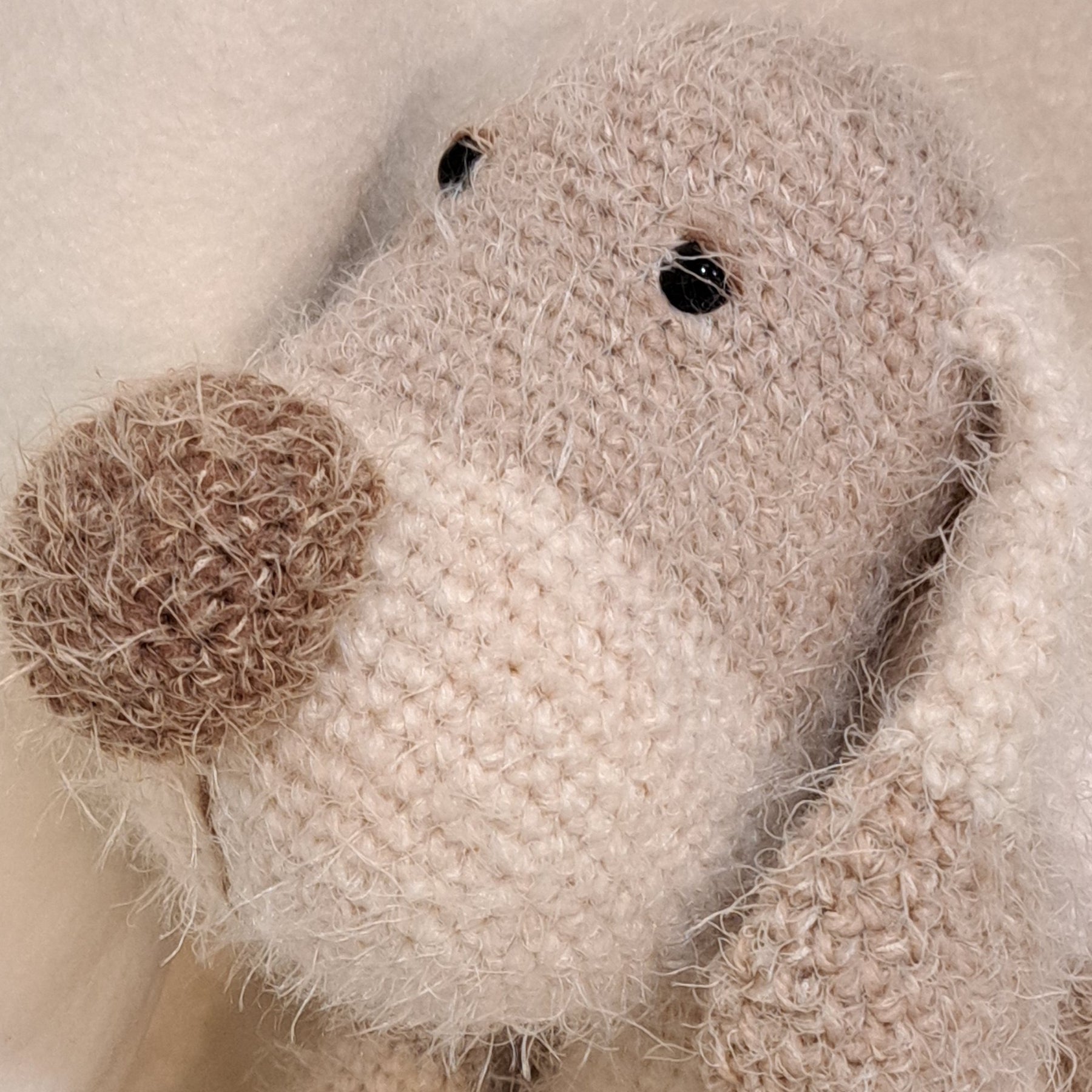 Handmade crochet toy puppy dog soft fluffy yarn brown to cream