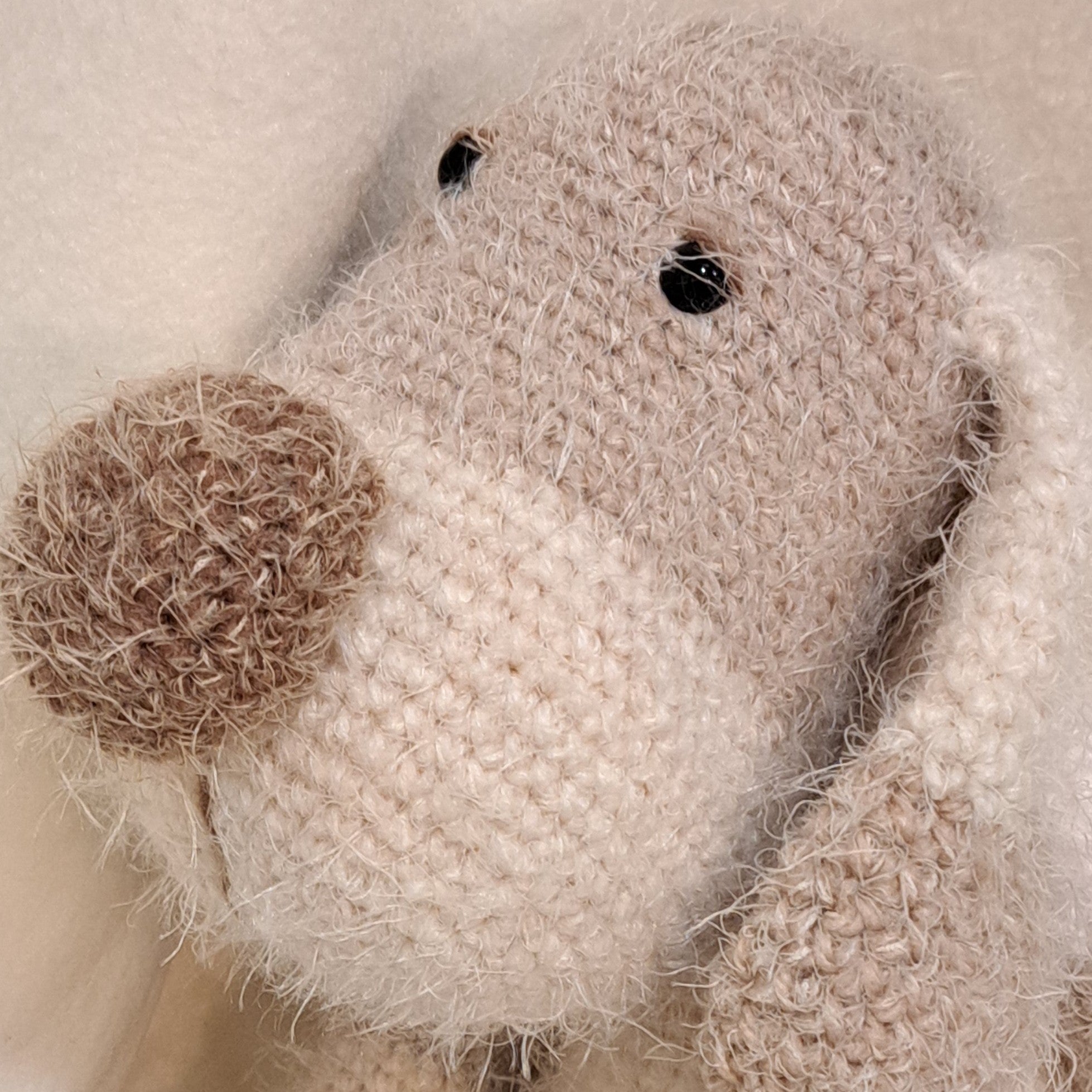Handmade crochet toy puppy dog soft fluffy yarn brown to cream