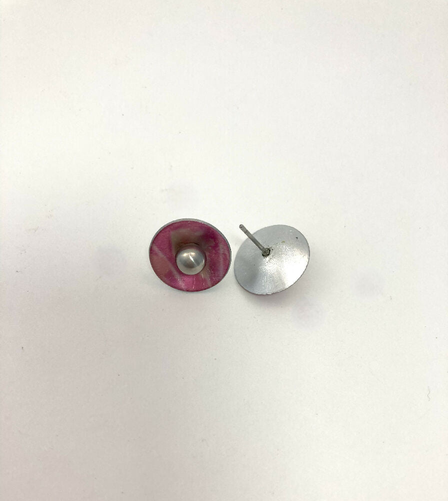 Printed and dyed anodised aluminium stud earrings