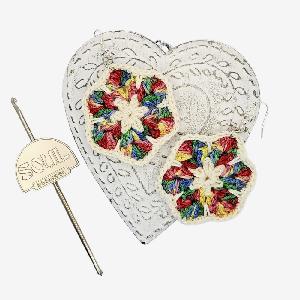 Crochet Earring - Colour Burst Flower