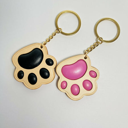 Pet footprints leather key ring with hand-painting