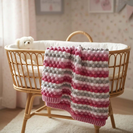 Baby Blanket | Afghan | Pink, Cream & Grey | Newborn | Handmade | Crochet | Bobble
