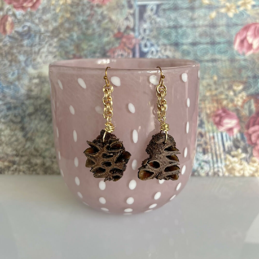 Silver plated banksia earrings small