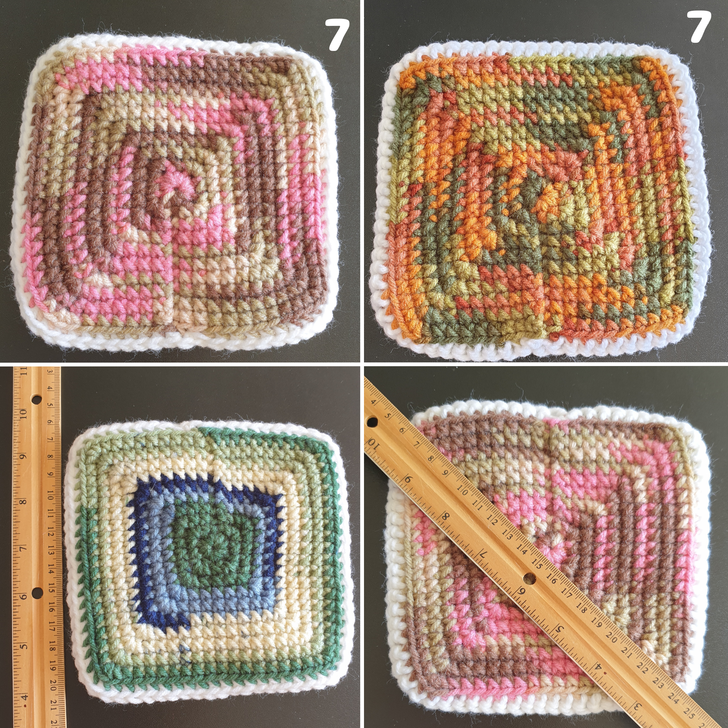 Hand Crochet Colourful Dots Thick Square Coaster : Two Sided , Double Sided