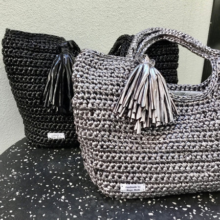 Crocheted Faux-Leather Basket Bag