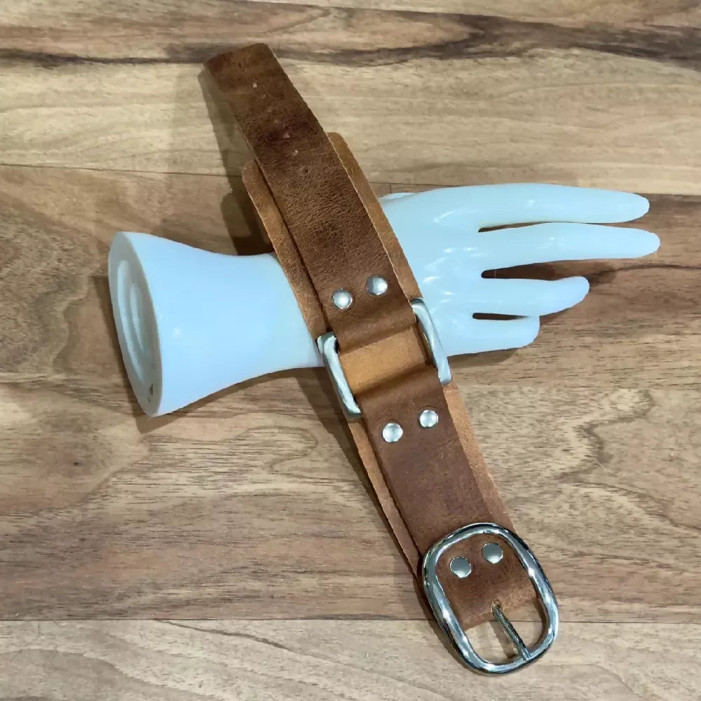 Two-Tone Brown Leather Cuff with Silver Hardware