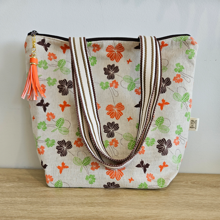 Tote Bag - Brown Green and Orange butterfly design