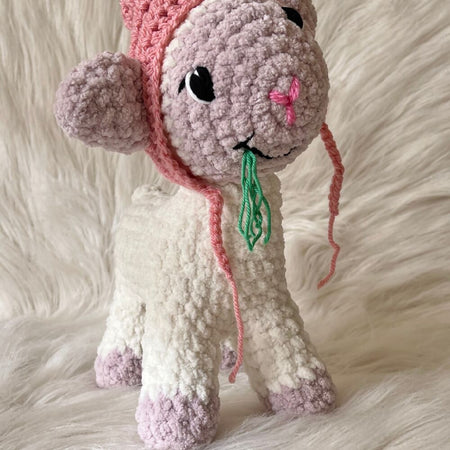 Crochet Lamb - Cream / Brown with Bonnet