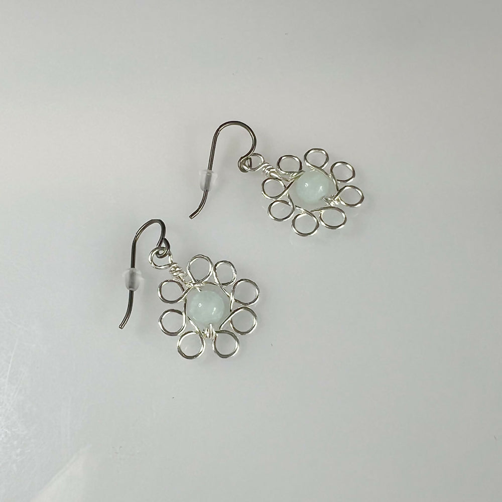 Fine silver flower + amazonite earrings