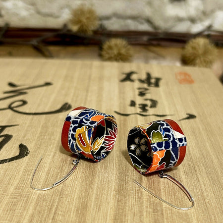 Bright Floral Japanese Paper Cylinder earrings - L5cm - D2cm