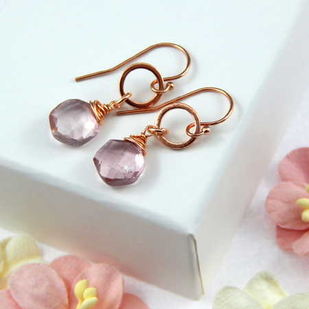 Pink Grapefruit Quartz Earrings Rose Gold Filled