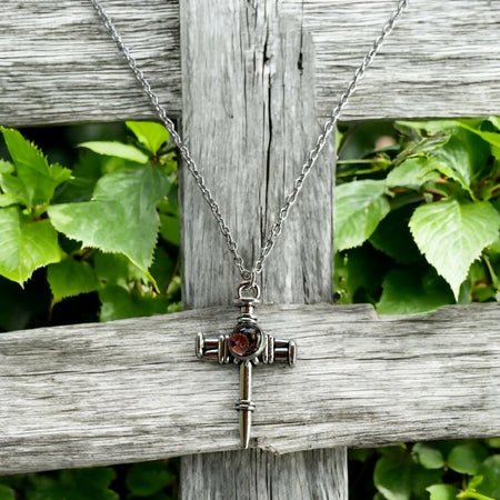 Steampunk watch pieces nail cross necklace