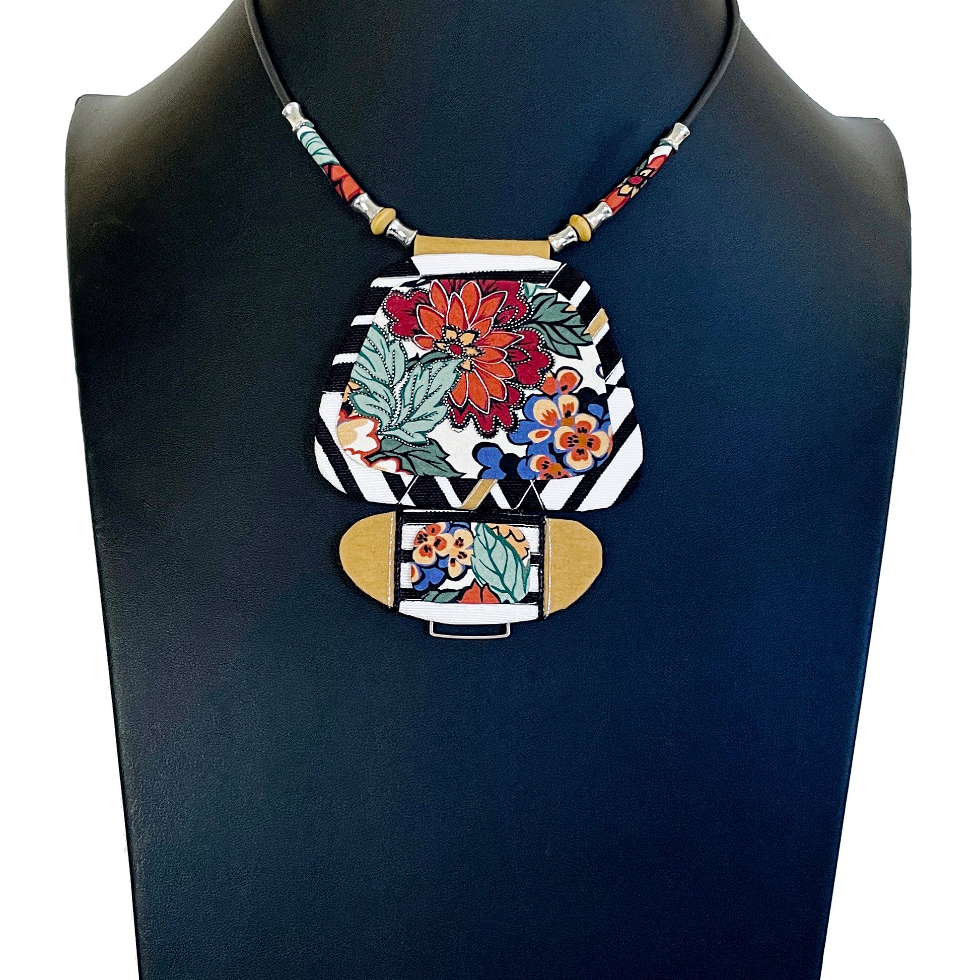 Large Colourful Floral Pendant Necklace - L46cm