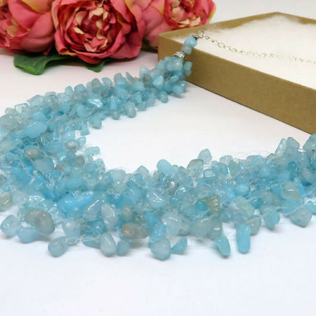 Aquamarine Crochet Floating Necklace
