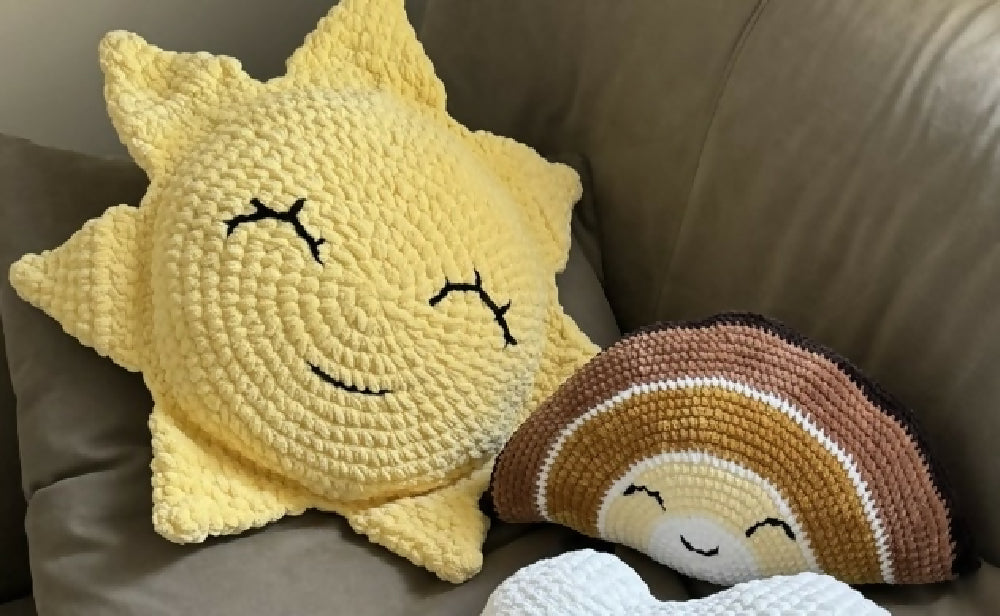 Smiley Sun Cushion|Crochet Plush Cushion|Nursery Decor|Home Decor