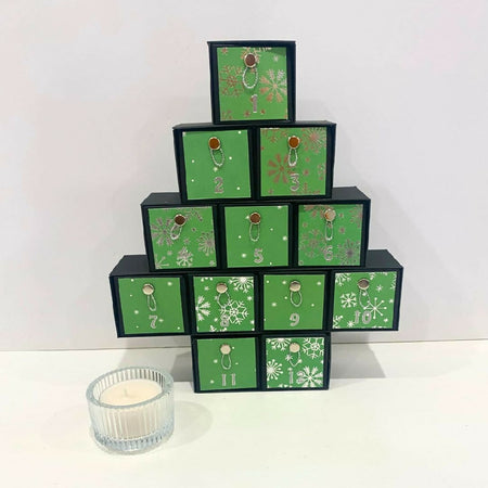 Sparkling Snowflake Handmade 12 Days of Christmas Calendar (Green Background)