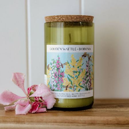 Golden Wattle + Boronia Wine bottle candle